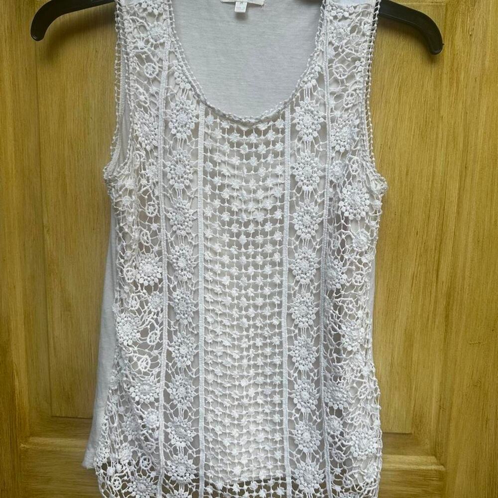 ADIVA White Crochet Lace Tank Top Sleeveless Boho Cottagecore Layering M